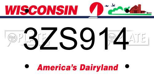 3ZS914 Wisconsin License Plate