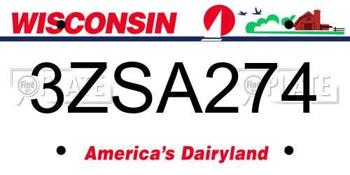 3ZSA274 Wisconsin License Plate