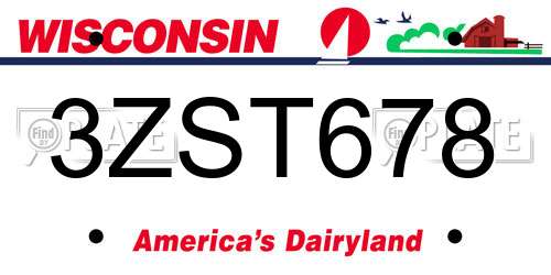 3ZST678 Wisconsin License Plate