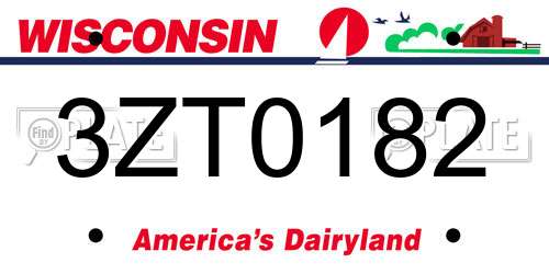 3ZT0182 Wisconsin License Plate