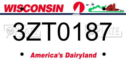 3ZT0187 Wisconsin License Plate