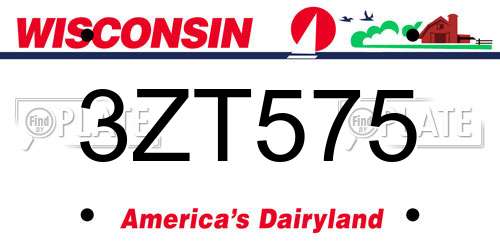 3ZT575 Wisconsin License Plate