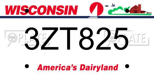 3ZT825 Wisconsin License Plate