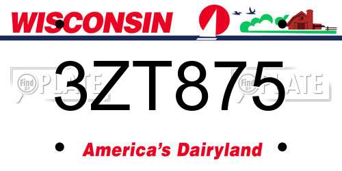 3ZT875 Wisconsin License Plate