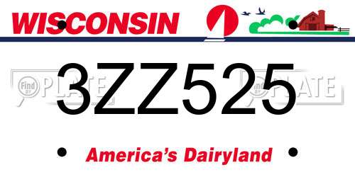 3ZZ525 Wisconsin License Plate
