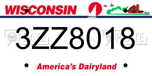 3ZZ8018 Wisconsin License Plate