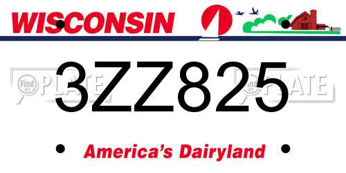 3ZZ825 Wisconsin License Plate
