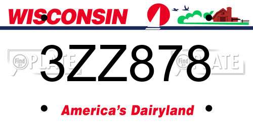 3ZZ878 Wisconsin License Plate