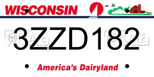 3ZZD182 Wisconsin License Plate