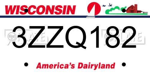3ZZQ182 Wisconsin License Plate