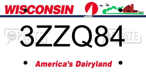3ZZQ84 Wisconsin License Plate