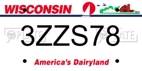 3ZZS78 Wisconsin License Plate