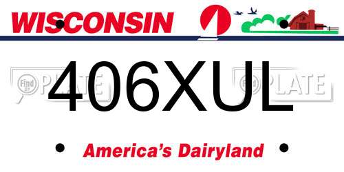 406XUL Wisconsin License Plate