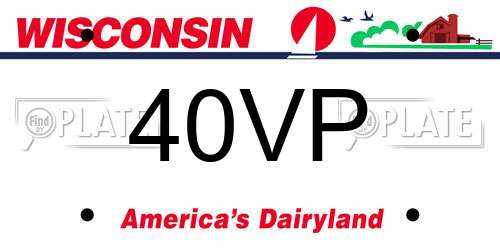 40VP Wisconsin License Plate