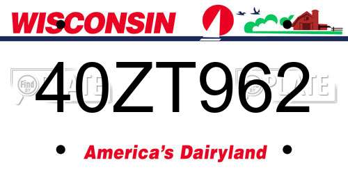 40ZT962 Wisconsin License Plate