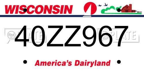 40ZZ967 Wisconsin License Plate