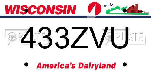 433ZVU Wisconsin License Plate