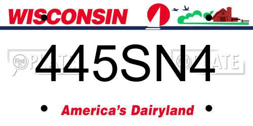 445SN4 Wisconsin License Plate