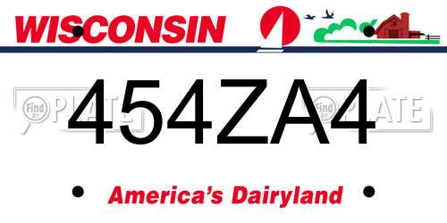454ZA4 Wisconsin License Plate