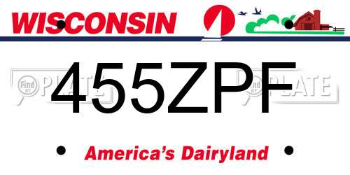 455ZPF Wisconsin License Plate