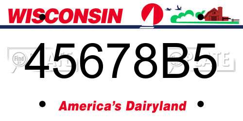 45678B5 Wisconsin License Plate