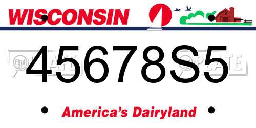 45678S5 Wisconsin License Plate