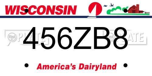 456ZB8 Wisconsin License Plate