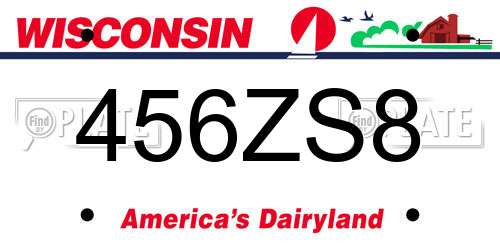 456ZS8 Wisconsin License Plate