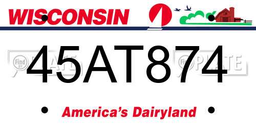 45AT874 Wisconsin License Plate