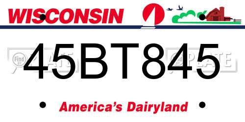 45BT845 Wisconsin License Plate