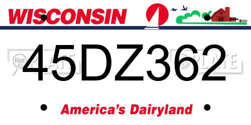 45DZ362 Wisconsin License Plate