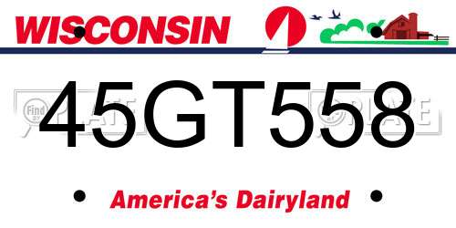 45GT558 Wisconsin License Plate