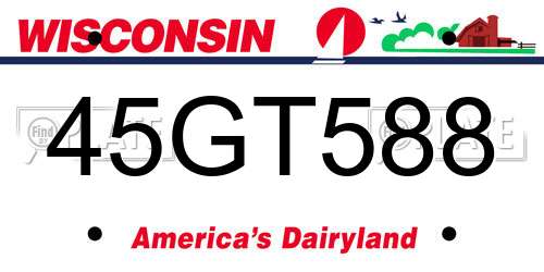 45GT588 Wisconsin License Plate