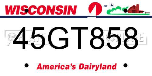 45GT858 Wisconsin License Plate