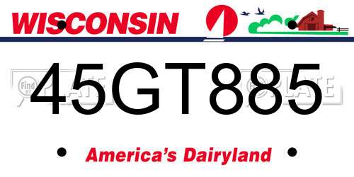 45GT885 Wisconsin License Plate