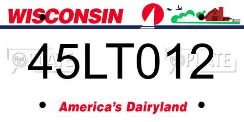 45LT012 Wisconsin License Plate