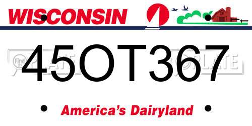 45OT367 Wisconsin License Plate