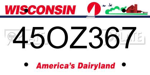 45OZ367 Wisconsin License Plate