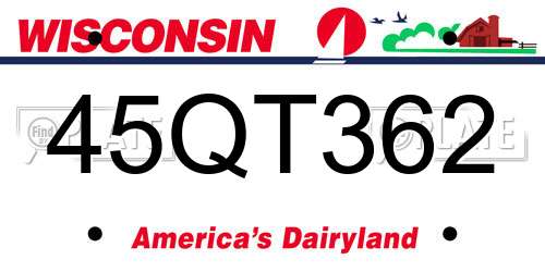 45QT362 Wisconsin License Plate