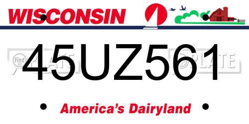 45UZ561 Wisconsin License Plate