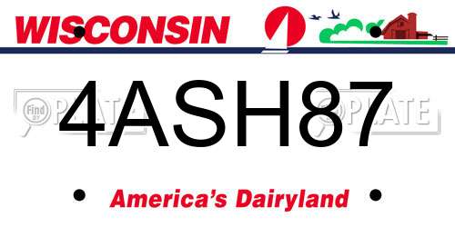 4ASH87 Wisconsin License Plate