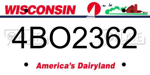 4BO2362 Wisconsin License Plate