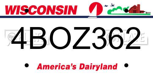 4BOZ362 Wisconsin License Plate