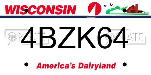 4BZK64 Wisconsin License Plate