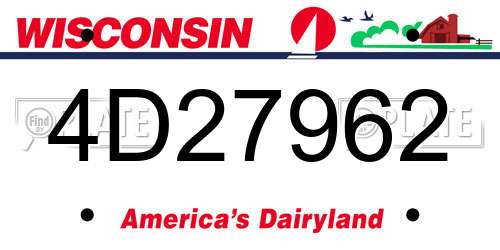 4D27962 Wisconsin License Plate