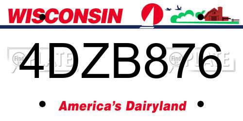4DZB876 Wisconsin License Plate