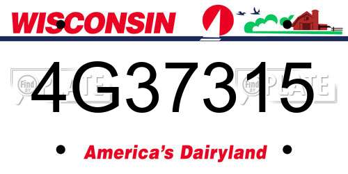 4G37315 Wisconsin License Plate