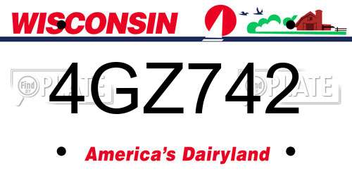 4GZ742 Wisconsin License Plate