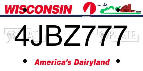 4JBZ777 Wisconsin License Plate