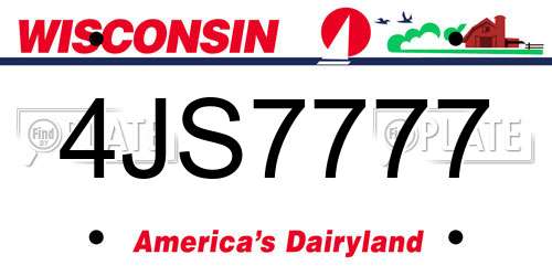 4JS7777 Wisconsin License Plate
